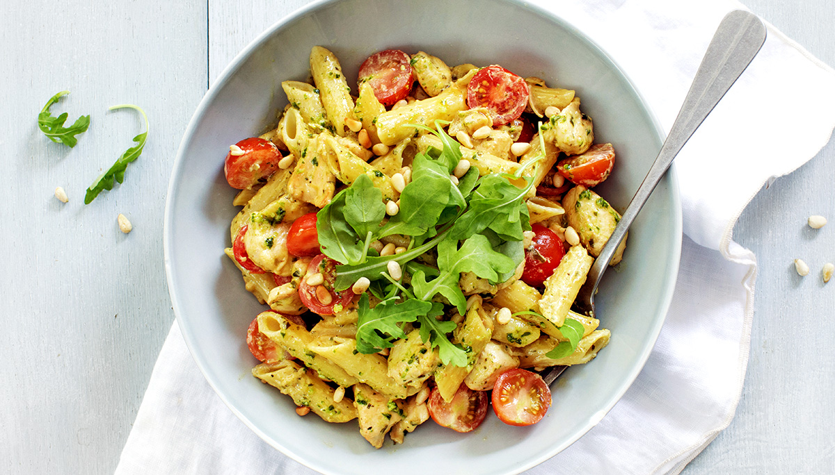 Pasta pesto met kip